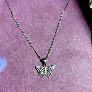 Celtic Silver Butterfly Pendant Necklace
